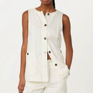 FRANK & OAK Work Button Down Minimalist Vest Relaxed Twill Utility Ivory White L